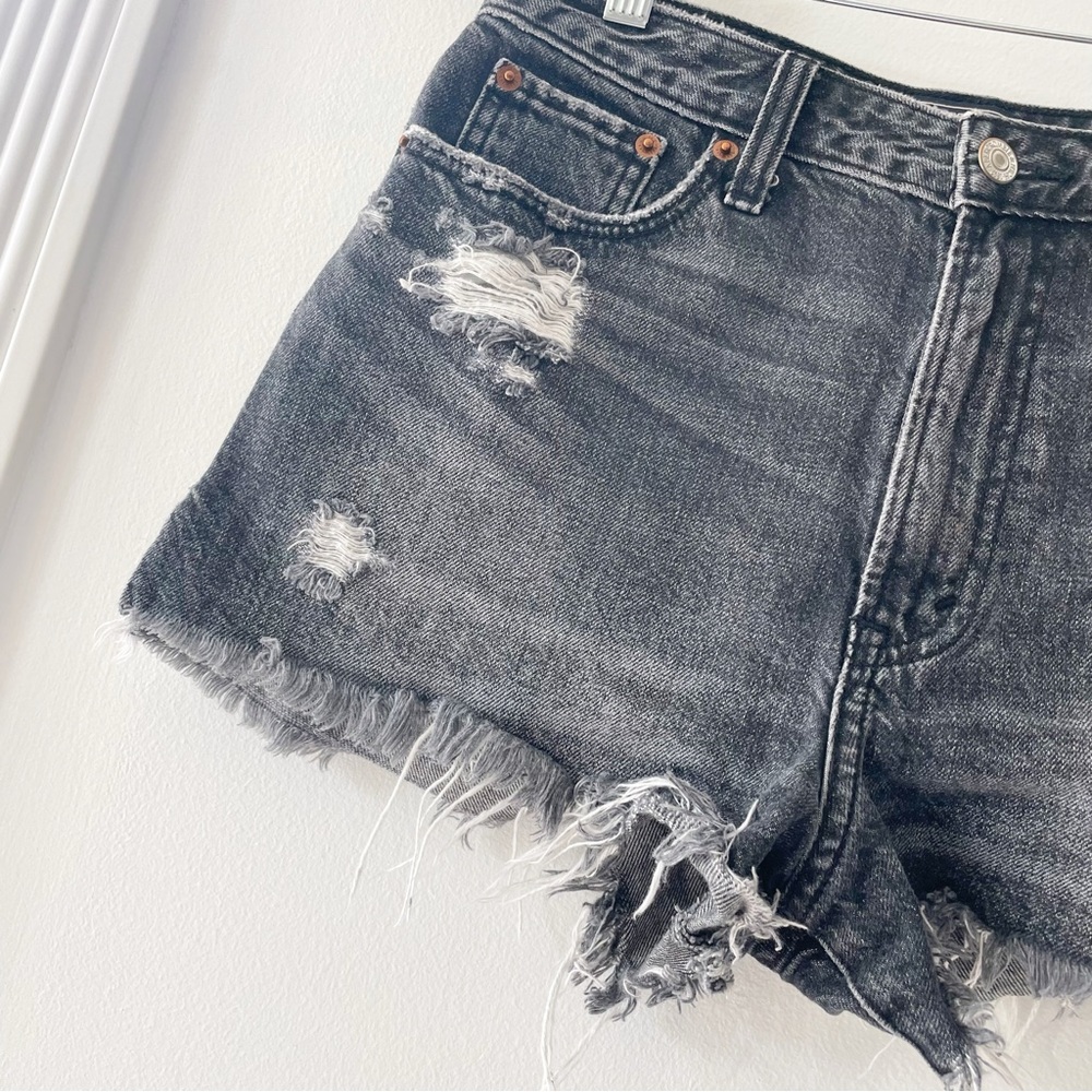 Abercrombie Black Denim Distressed Annie High Rise Shorts | 26 - Picture 7 of 8
